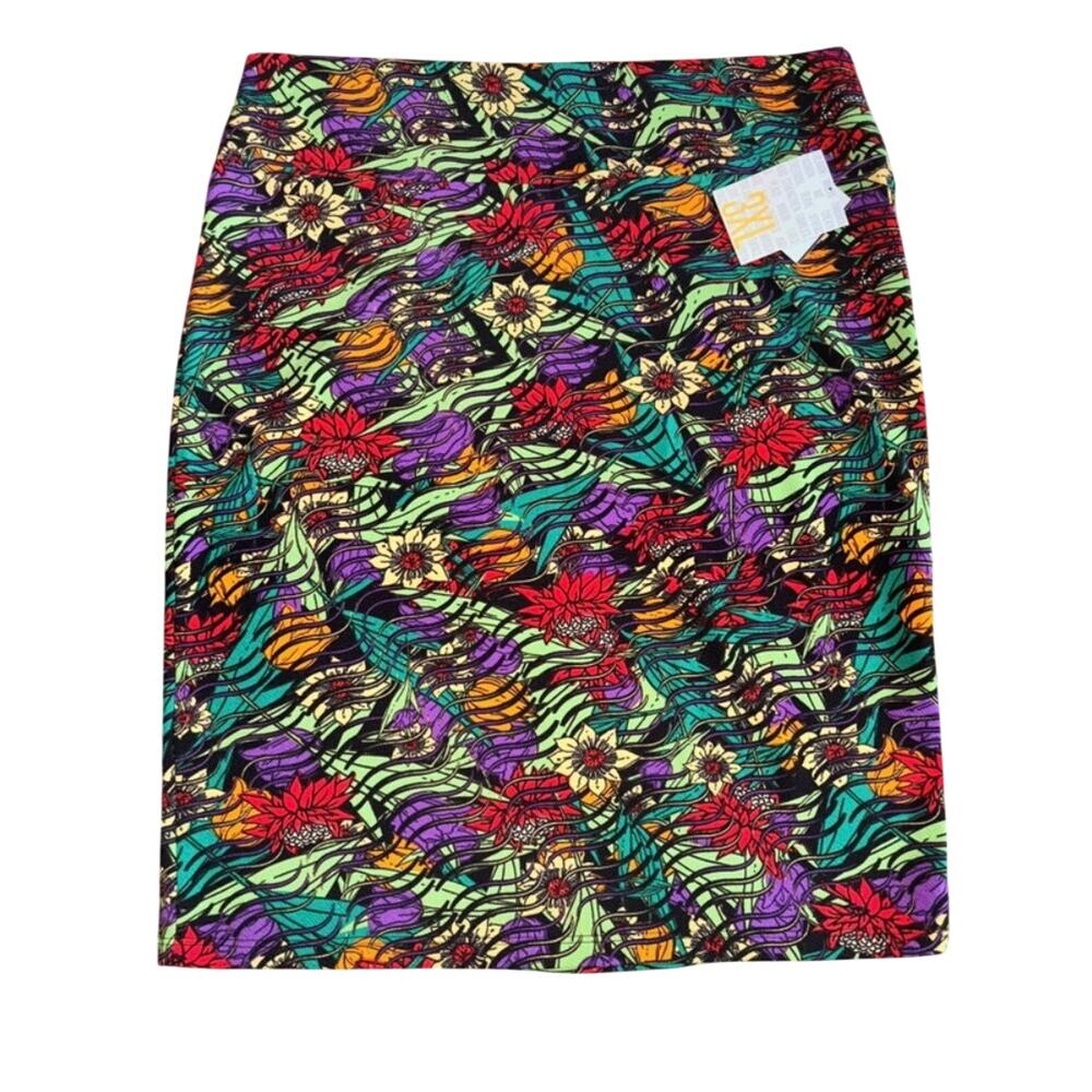 LuLaRoe Cassie Pencil Skirt 3XL Floral Whimsigoth Psychedelic Abstract Colorful